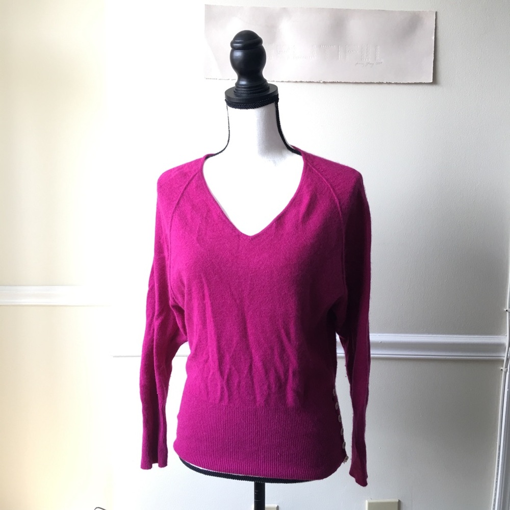 Anne Klein wool dolman batwing Barbie pink purple sweater
